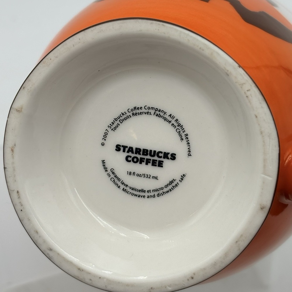 Coffee Mug Starbucks Orange Halloween Monster Jack o Lantern 2007 18 oz (f1) - Picture 7 of 9